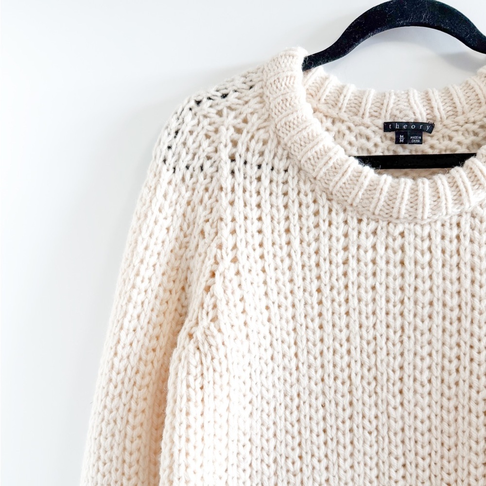 Theory Ivory Chunky Knit Pullover (Wool & Alpaca) - Picture 3 of 11